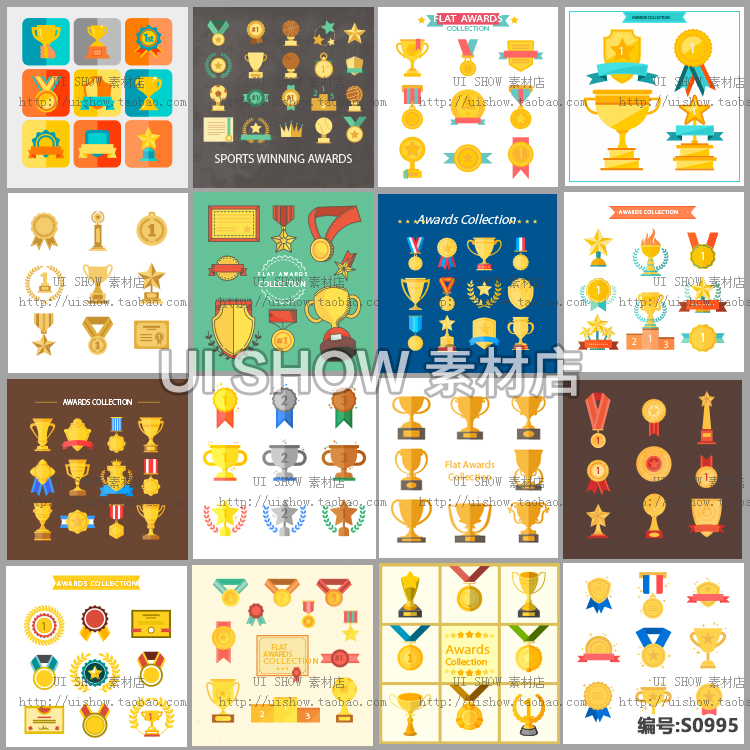 不同形状领奖杯奖牌奖状徽章排行榜排名闯关UI设计APP矢量图素材
