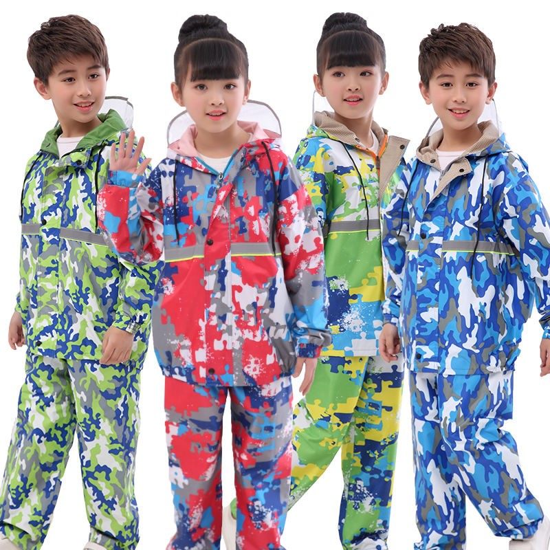 New children camouflared raincoat suit Two-style rain pants waterproof nursery school students bike riding hiking rain cape