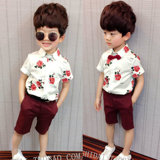 2022 summer 6 small and medium boys summer clothes 3 years old children's suits 5 boys short-sleeved shirts shorts two-piece clothes 4