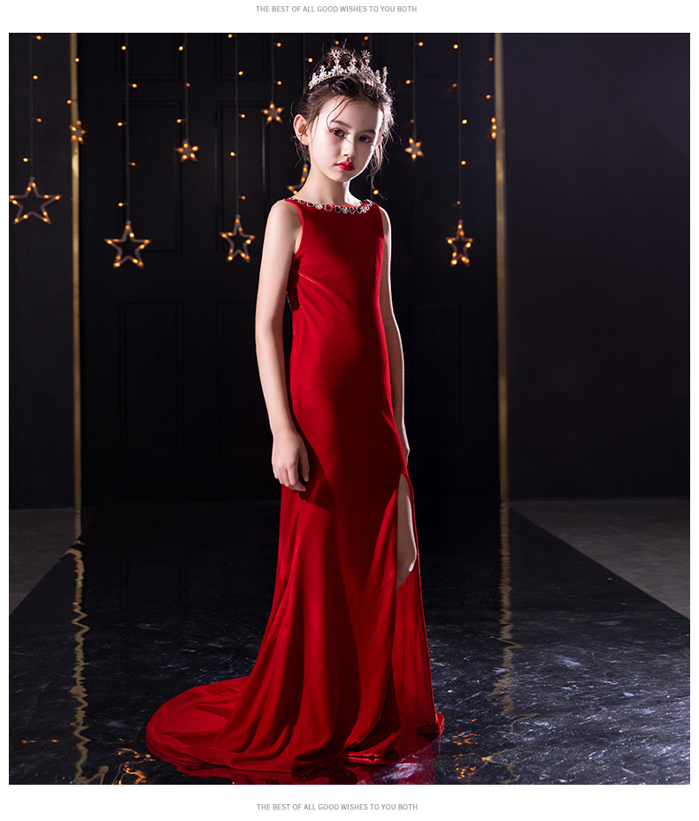 Thiếu nhi váy đuôi cá mẫu catwalk thời trang dạ hội dạ hội backless host đuôi cá tiệc piano biểu diễn quần áo - Váy trẻ em bộ đồ bé trai cao cấp