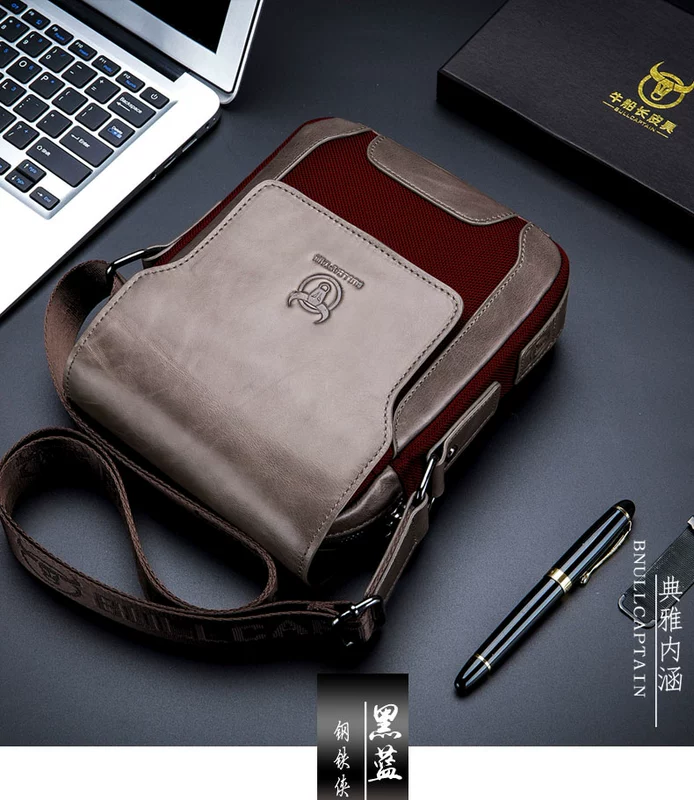 Cow Captain Leather Men Vai nam chéo vai Lớp da Kinh doanh Bình thường Mới cá tính Trung bình Túi nhỏ - Túi của con người
