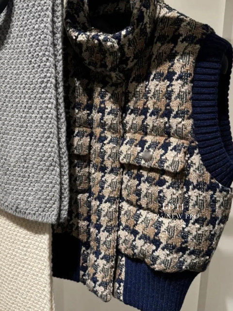 Ldtj Haute Couture'Beloved Fragrance' Winter and Autumn Elegant Tweed Plaid down Jacket Thick Short Coat Vest for Women