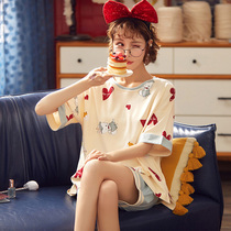 Sleepwear Lady Summer Pure Cotton Net Red Popcorn lady Cute Rabbit lady Big code Home Residence Suits Outwear Summer