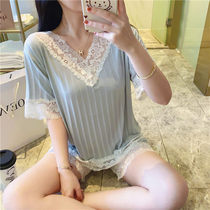 Very Fairy Sleepwear Women Summer Ocean Air Weight Reduction Short Sleeve Shorts Two Sets Sexy Lace Ladys Home Suit Suit