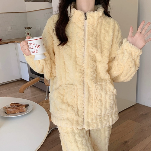 Коралловая бархатная зимняя пижама, демисезонная утепленная фланелевая цепочка с молнией, 2025 года