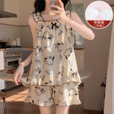 Летняя пижама, летний сексуальный комплект, бретели, топ с чашечками без рукавов, эффект подтяжки