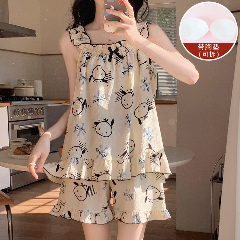 Pajamas for Women Summer 2025 New Summer Women's Sexy Suspender Two-Piece Vest with Chest Pad Summer Style Sleeveless