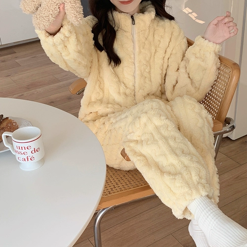 Коралловая бархатная зимняя пижама, демисезонная утепленная фланелевая цепочка с молнией, 2025 года