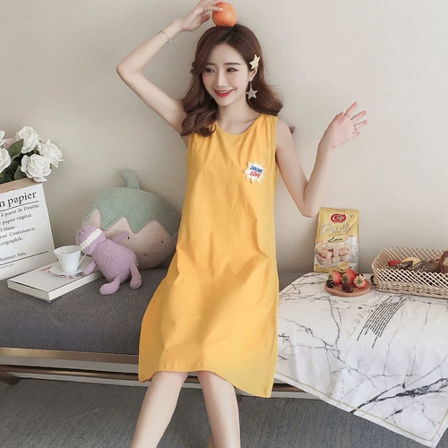 Пижама, хлопковая юбка, сексуальная майка без рукавов, тонкое летнее платье, эффект подтяжки, большой размер