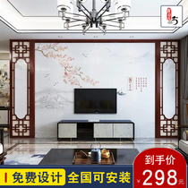 New Chinese partition Chinese solid wood lattice hollow TV background wall decorative border Antique doors and windows wooden grille
