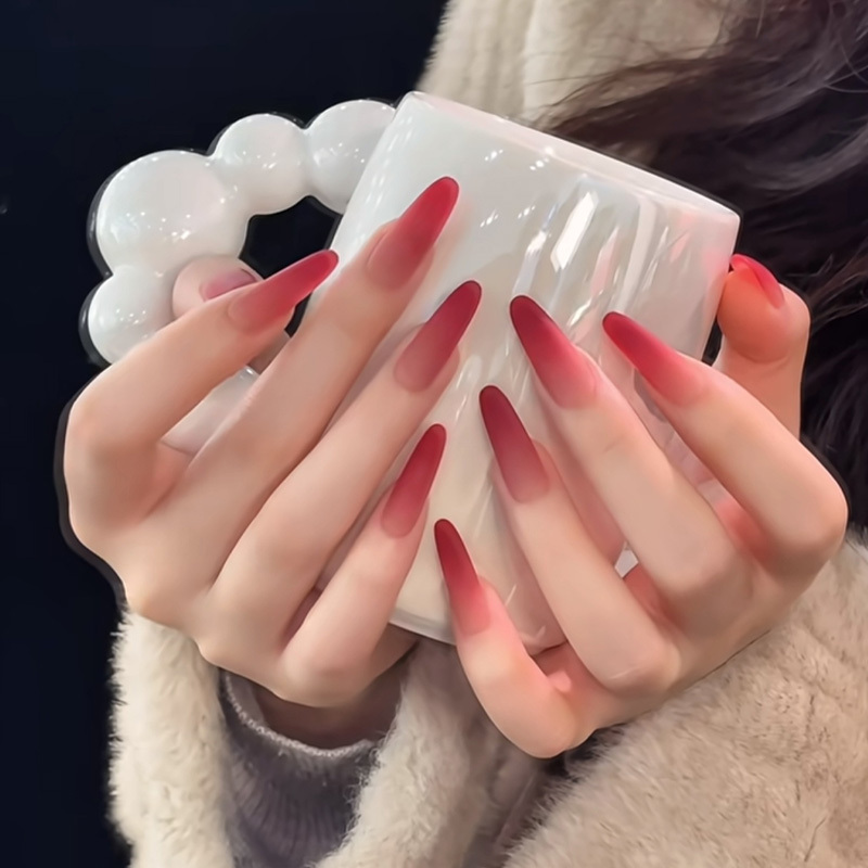 Handmade Red Matte Press-On Nails, Medium Length, 2026 New Style, High-End Feel, Almond Nails for Autumn and Winter, New Year