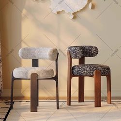 French-Style Vintage Solid Wood Dining Chair for Home Use, Wabi-Sabi Mid-Century Style Dining Table and Chairs, Designer High-End Nordic Backrest Chair