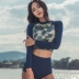 Retro Hàn Quốc Eo cao Bikini Split Sexy Tie Áo tắm Nữ Bảo thủ Slim Dài tay áo Thể thao Spa Đồ bơi bikini 2 mảnh màu hồng Bộ đồ bơi hai mảnh