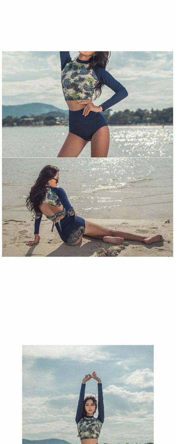 Retro Hàn Quốc Eo cao Bikini Split Sexy Tie Áo tắm Nữ Bảo thủ Slim Dài tay áo Thể thao Spa Đồ bơi đồ bơi 2 mảnh bé gái