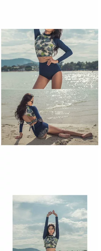 Retro Hàn Quốc Eo cao Bikini Split Sexy Tie Áo tắm Nữ Bảo thủ Slim Dài tay áo Thể thao Spa Đồ bơi