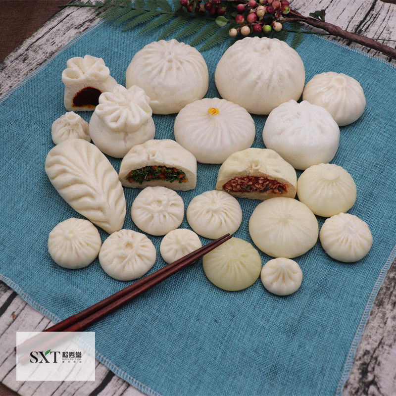 Simulation of steamed buns, steamed buns, bean paste buns, soup buns, pattern-shaped buns, Ming file display props model