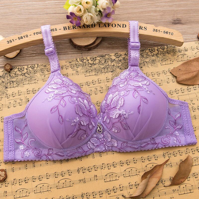 ngực nhỏ đồ lót thu thập thép mỏng womens ring-free Bra chống võng sexy vú có thể điều chỉnh thêu áo ngực.