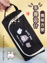 Black junior high school student pencil bag girl 2022 new popular middle school student stationery bag girl version large capacity pencil case