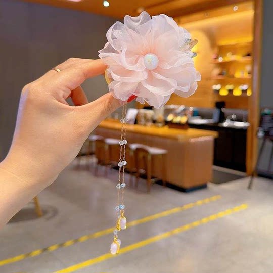 2025年新款网红儿童丸子头太阳花流苏链条抓夹女童盘发神器发饰