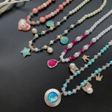 Детское ожерелье, бусины, аксессуар, серьги для принцессы, кольцо, браслет, клипсы, милый комплект