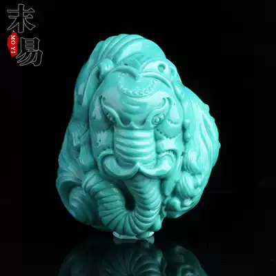 End Yi Hubei original mine turquoise Jinlongshan Seiko carved elephant god pendant handlebar pendant accessories for men and women
