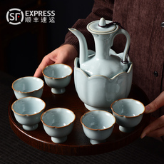 Ликер Cup 白酒杯套装家用烈酒杯酒具套装陶瓷酒壶清汝窑酒杯仿古仿宋温酒壶