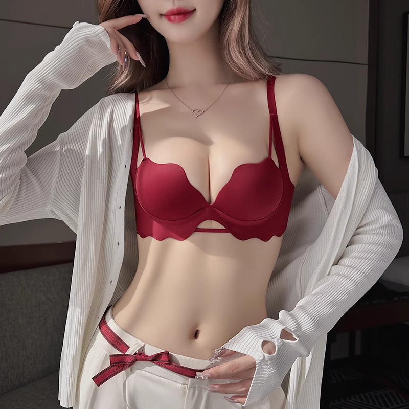 Red Zodiac Year Lingerie Set for Women, Small Bust Push-Up, Sexy Wedding Bride Bra, Year of the Horse