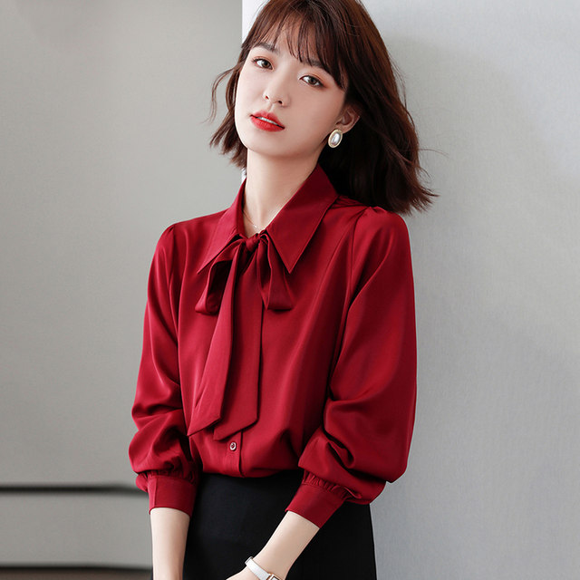 2022 new spring fashion red benming year chiffon shirt ladies high-end chic top western style small shirt