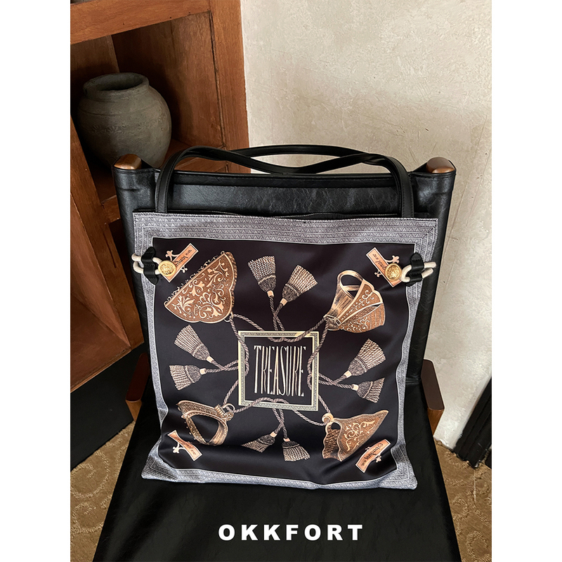 2025 New Niche Retro Satin Printed Silk Scarf Bag Pattern Handbag Fashionable Large-Capacity Tote Bag Shoulder Bag