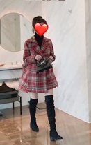 Shake the same red plaid wool coat womens autumn and winter new popular thickened medium-long small coat