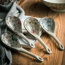Japanese-style large soup spoon Ceramic spoon Creative long-handled spoon Large spoon Household porridge spoon Porridge spoon Restaurant tableware