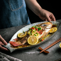 Large fish plate Ceramic plate Creative Japanese fish plate loading plate Chopped pepper fish head flat plate dumpling plate Household
