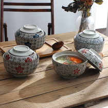 6 5-inch Japanese-style underglaze color ceramic large cover bowl Soup bowl Steaming bowl Instant noodles bowl with lid with cover bowl Household