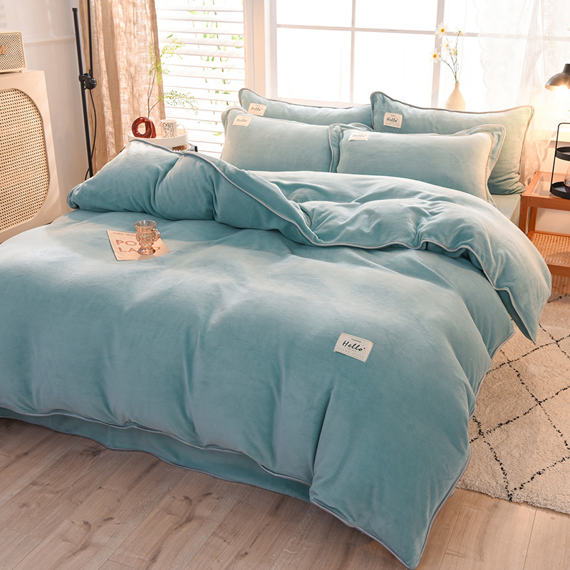Autumn winter plus fleece four-piece set winter flannel quilt cover double sided velvet sheet duvet cover milk fleece bedding simple