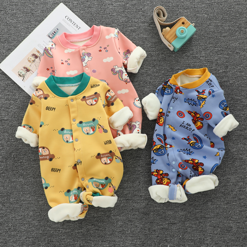 Baby plus fleece one-piece thickening men and women baby warm romper long-sleeved pajamas newborn baby clothes autumn and winter clothes