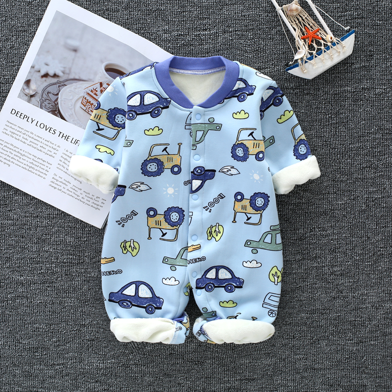 Baby plus fleece one-piece thickening men and women baby warm romper long-sleeved pajamas newborn baby clothes autumn and winter clothes