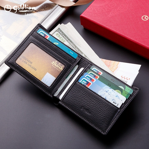 Короткий тонкий кожаный бумажник, из натуральной кожи