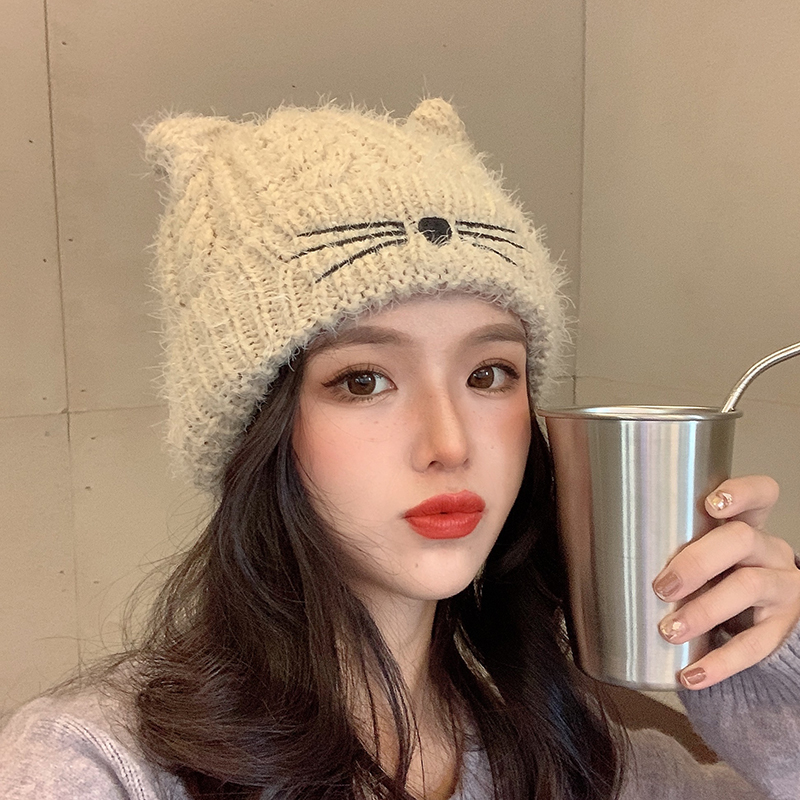 Rosex Tangk Knitted Hat Children's Fall/Winter New Net Red ins Cute Joker Cat Ear Pullover Wool Hat