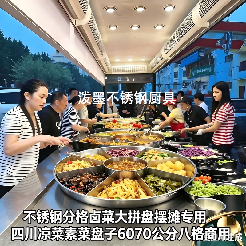 Stainless Steel Divided Platter for Braised Dishes, Special for Setting up Stalls, Sichuan Cold Dishes, Vegetarian Dish Plate, 6070cm Compartments, Commercial Use Stainless Steel Divided Platter for Braised Dishes, Special for Setting up Stalls, Sichuan Cold Dishes, Vegetarian Dish Plate, 6070cm Compartments, Commercial Use