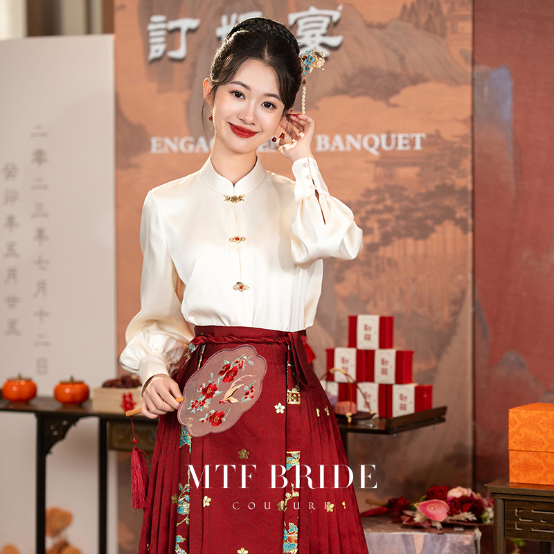 Full of family Fang (magpie) red horse noodle skirt suit toast with toast 2023 new autumn and winter wedding suit new Chinese blouses-Taobao