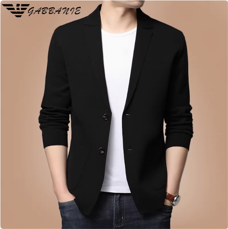 Authentic Gabbanie Knit Cardigan Men's Spring Light Luxury Small Suit Slim Wool Casual Suit Jacket
