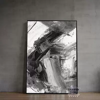 Modern minimalist living room dining room abstract painting pure hand-painted oil painting ultra-large porch decorative painting floor-to-ceiling painting black gray and white