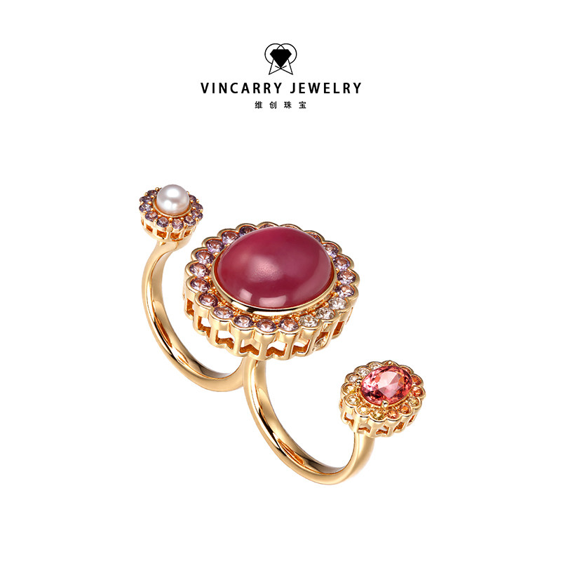 VINCARRY 18K gold colored gemstone ring, elegant, exquisite and versatile, advanced customization, new artificial gemstone customization