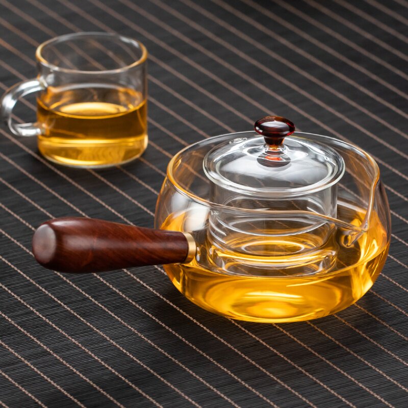 High temperature glass side handle teapot set small tea drinking black crystal stove tea maker tea set small green citrus teapot