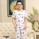 Mens đồ ngủ lụa cotton lụa mùa hè mô hình mỏng cha ngắn tay quần áo phù hợp với nhà cho người già bông hai mảnh bộ.