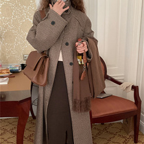 British plaid woolen coat wool coat womens 2022 new temperament Korean version stand collar mid-length small man