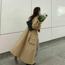 2022 autumn and winter Korean version mid-length khaki trench coat womens stand-up collar all-match single-breasted small student coat