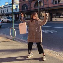 2022 autumn and winter new British style retro plaid coat womens mid-length Japanese students all-match wool coat women