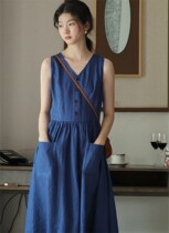 2023 Summer New Day is a simple Linen V - collar sleeveless vest dress female spring and summer design sensation
