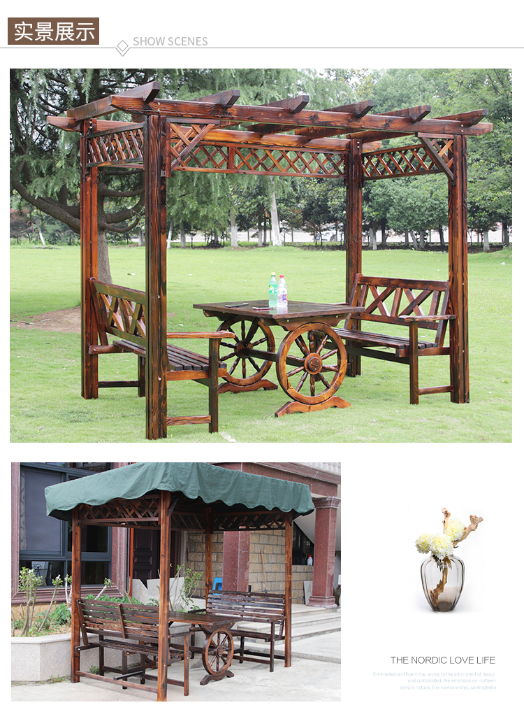 Nhà gỗ chống ăn mòn giá nho gazebo kệ ngoài trời đồ nội thất bằng gỗ rắn carbonized vườn leo hành lang hoa nho - Bàn ghế ngoài trời / sân nội thất ngoài trời